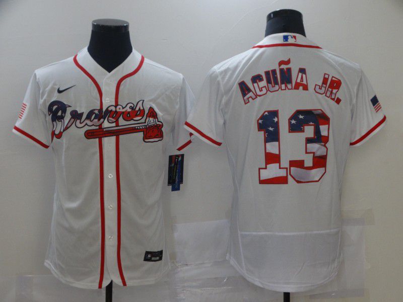 Men Atlanta Braves #13 Acuna jr White USA Flag Limited Edition Elite Nike 2021 MLB Jersey->atlanta braves->MLB Jersey